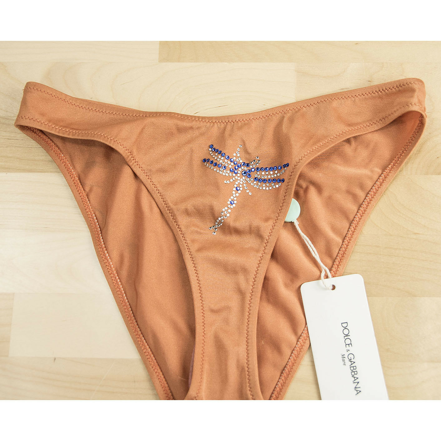 Dolce & Gabbana Orange Blue Dragonfly Crystal Bikini Swim Bottom 32 NWT