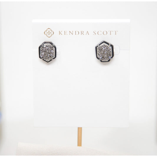 Kendra Scott Taylor Platinum Drusy Gunmetal Stud Earrings NWT