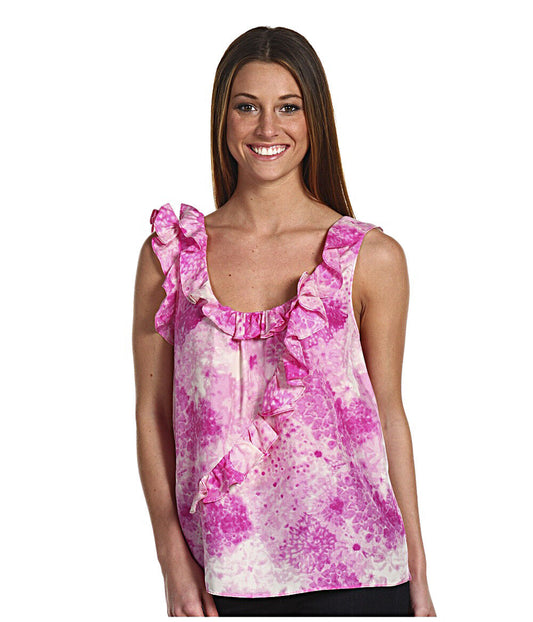 Juicy Couture Pink Floral Tie Dye Silk Top Shirt BLACK LABEL Blouse Sz M NWT