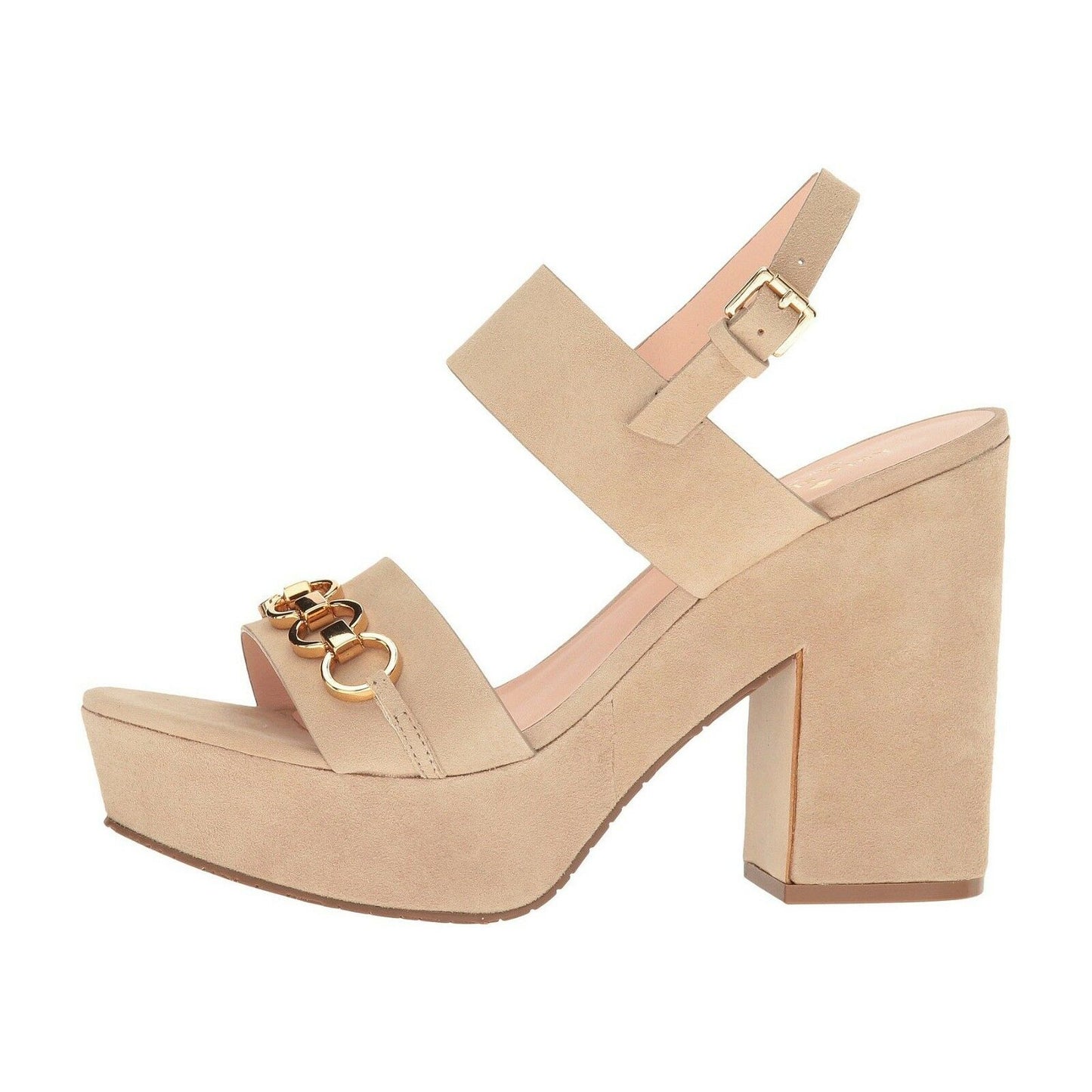 Kate Spade Rashida Beige Sand Kid Suede Chunky Ankle Strap Sandal Heels 9.5 NIB