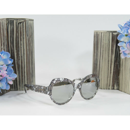 Dolce & Gabbana Silver Lace Oversized Butterfly Logo Acrylic Sunglasses NWT Case