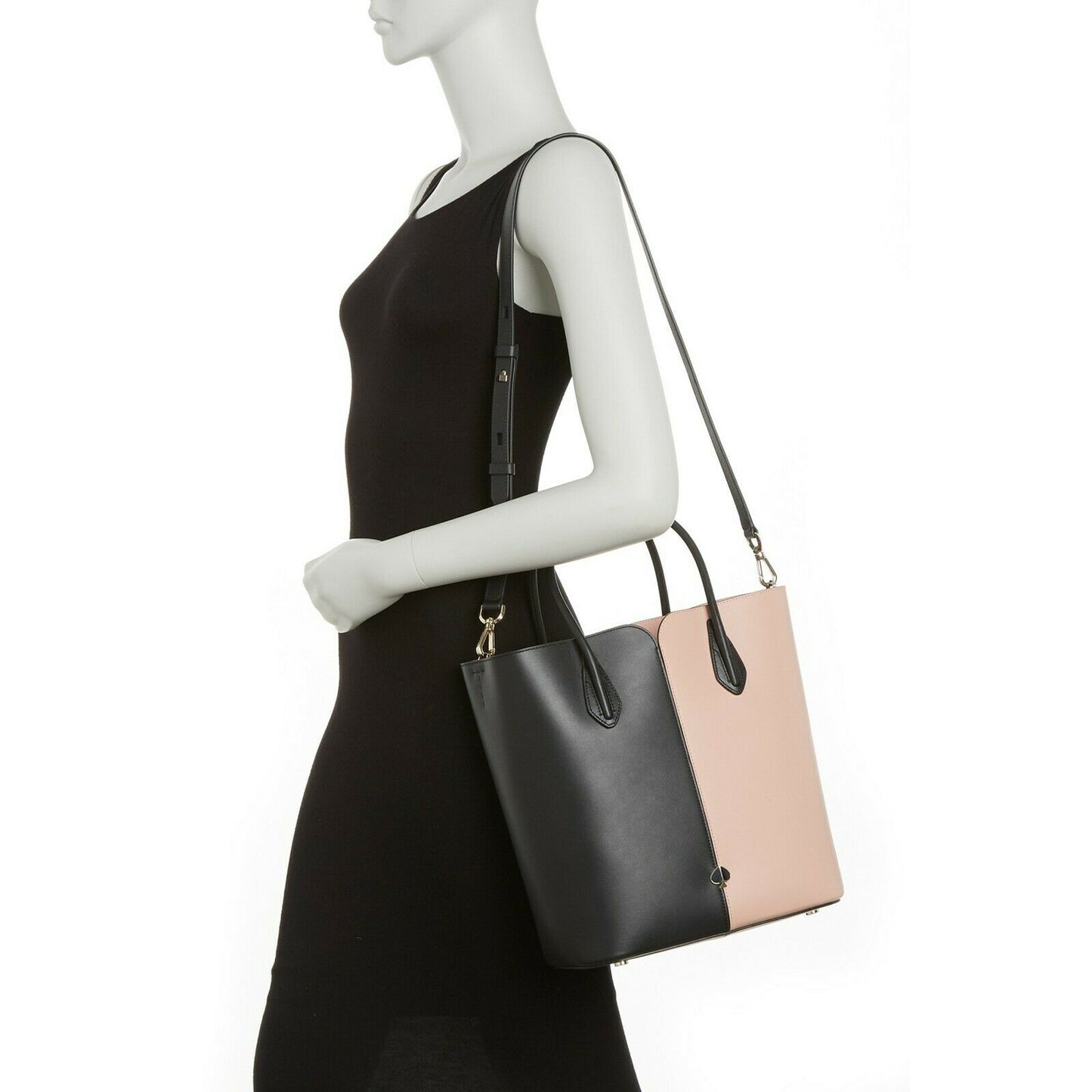 Kate Spade Black Pink Colorblock Stripe Leather Large Nicola Tote Bag NWT